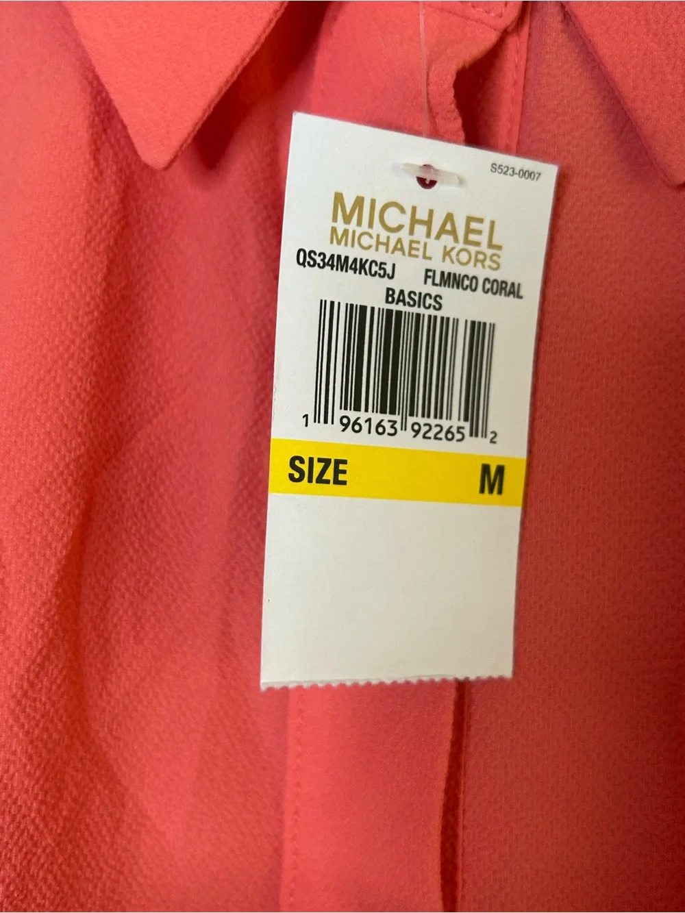 Michael Kors Coral‎ Sleeveless Button-Front Sharkbite Hem Top NWT Medium Light